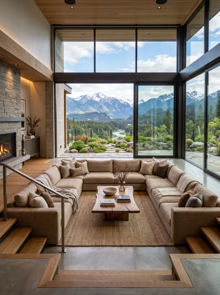 Sunken living room with a view