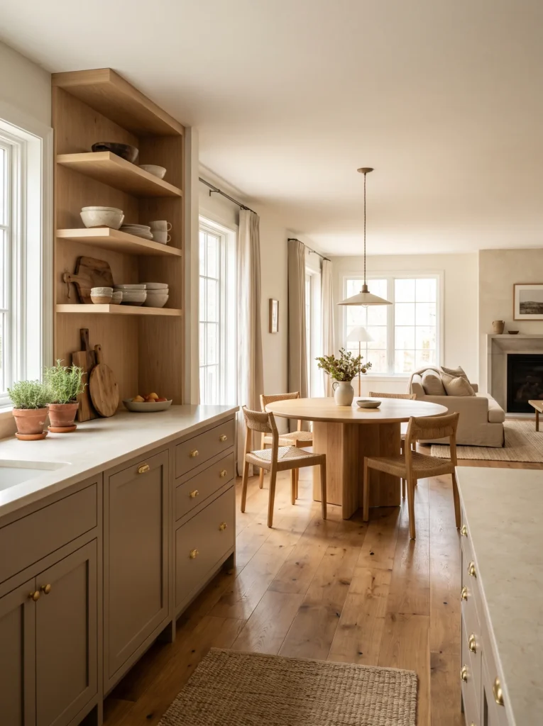 Taupe and wood combinations for a natural feel