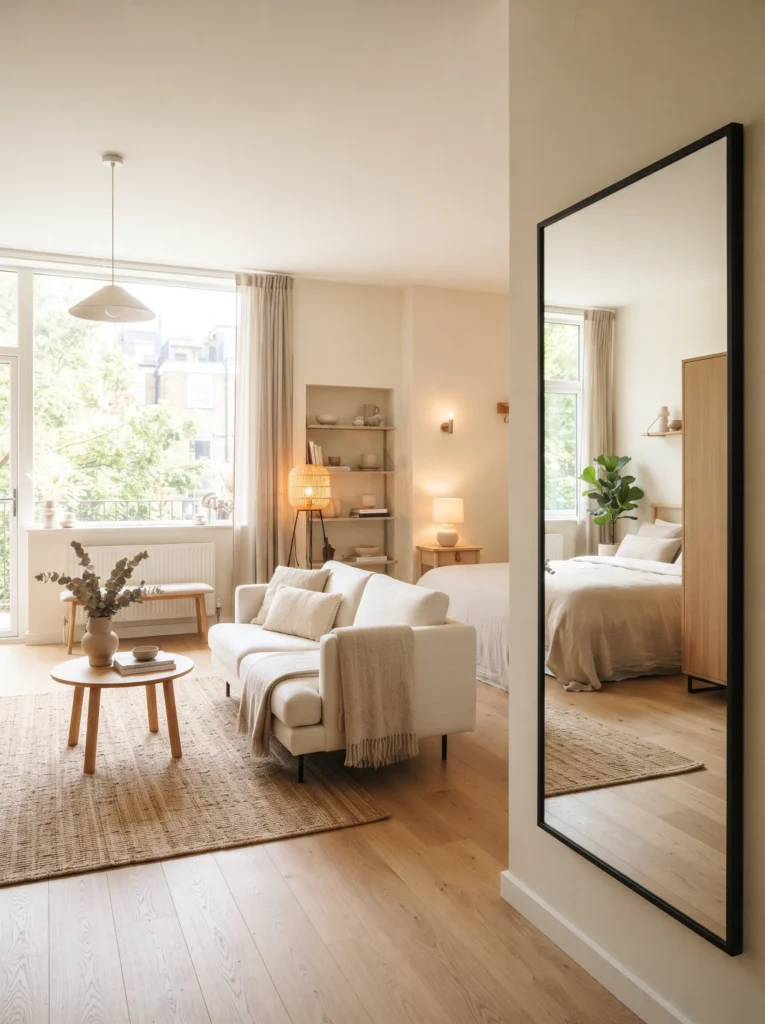 The mirror and light layout for small square footage