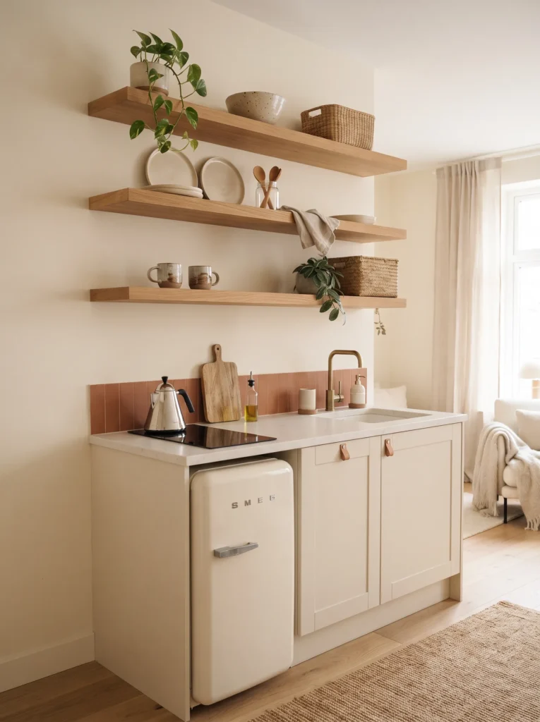 The open shelving layout for a boutique look