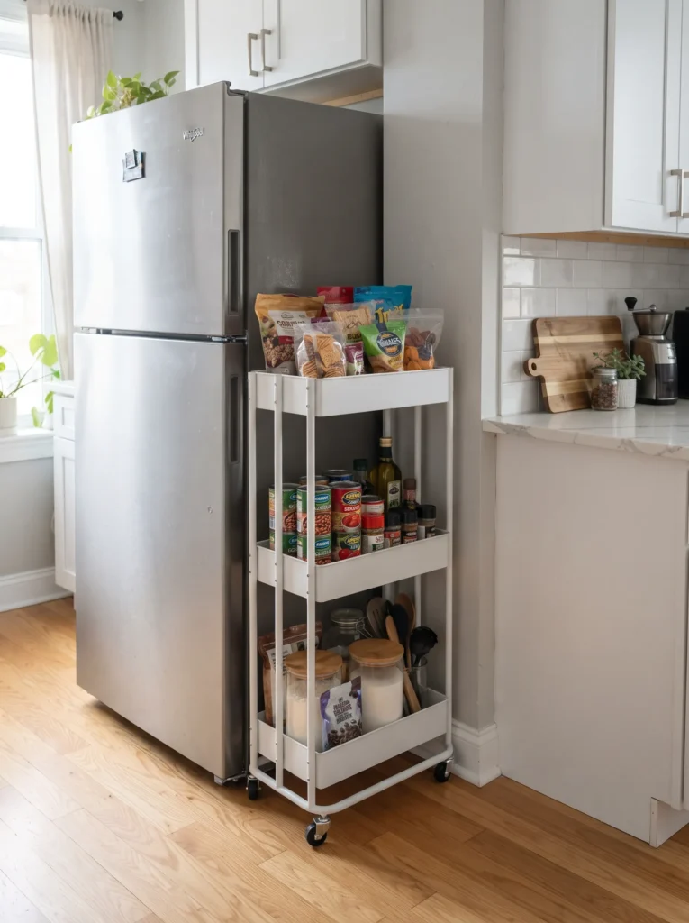 Try a rolling cart as a mini pantry