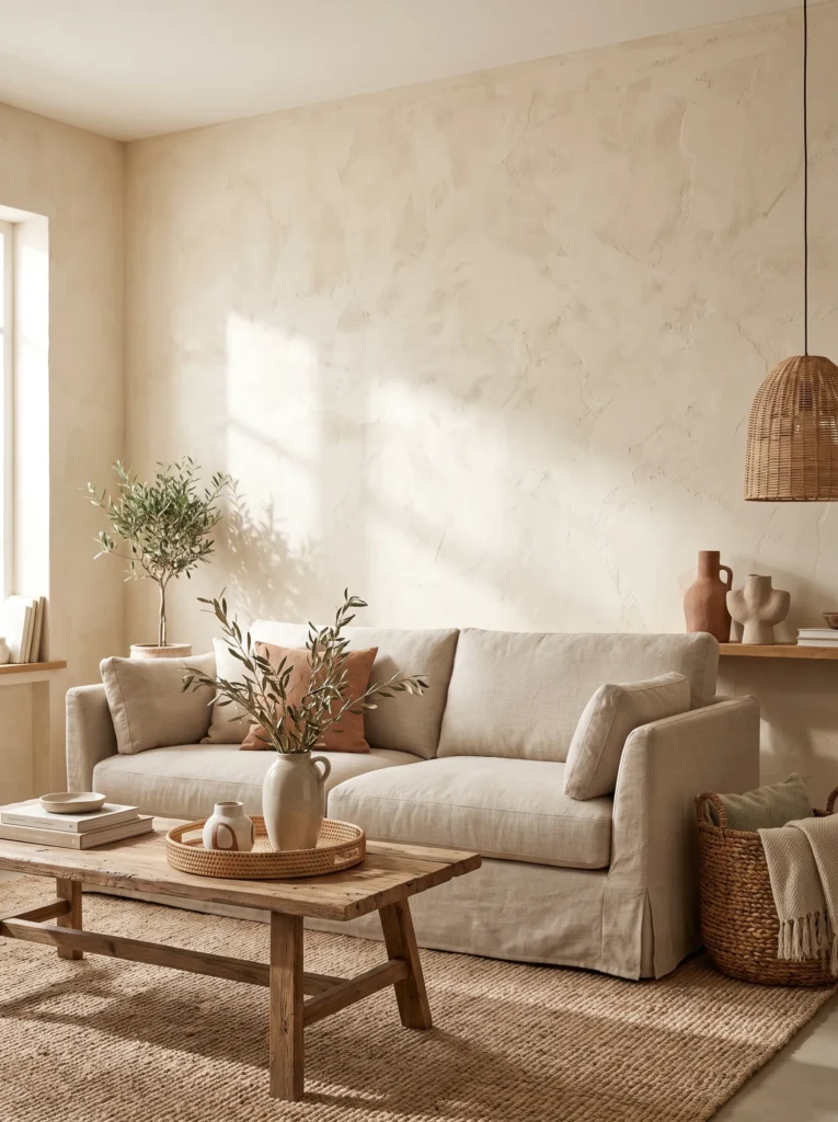 Try a textured plaster or stucco finish