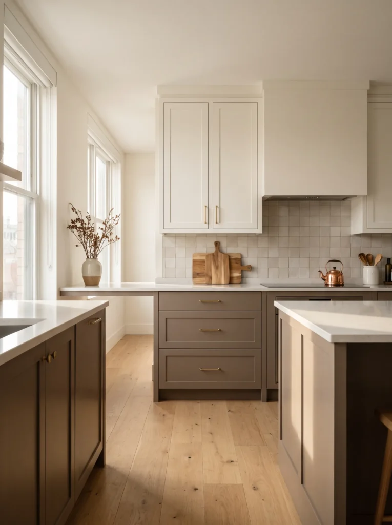 Two tone kitchens with taupe on the bottom