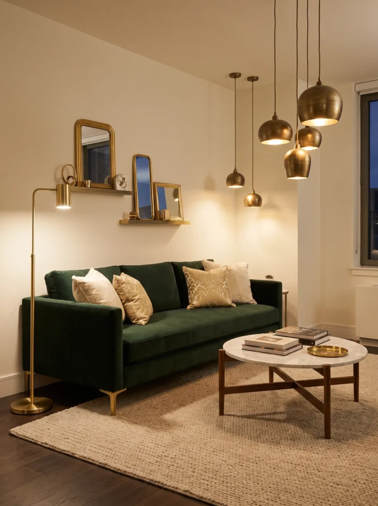 Use brass lighting fixtures