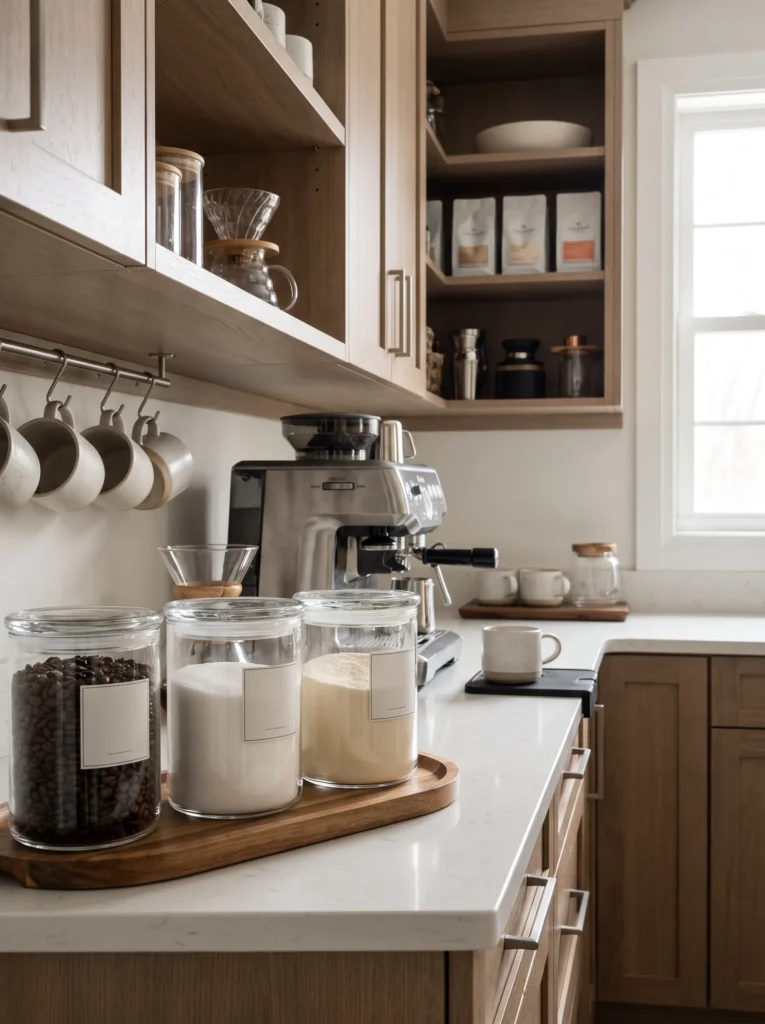Use glass canisters for coffee and sugar storage