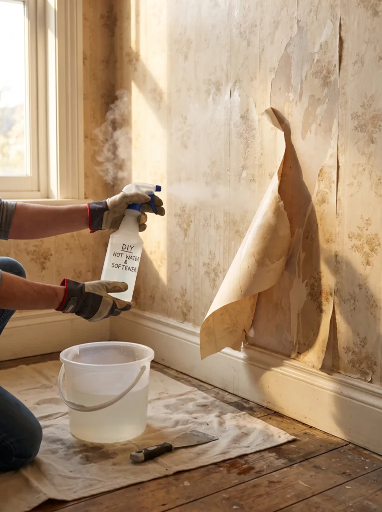 Use hot water and fabric softener as a homemade stripper