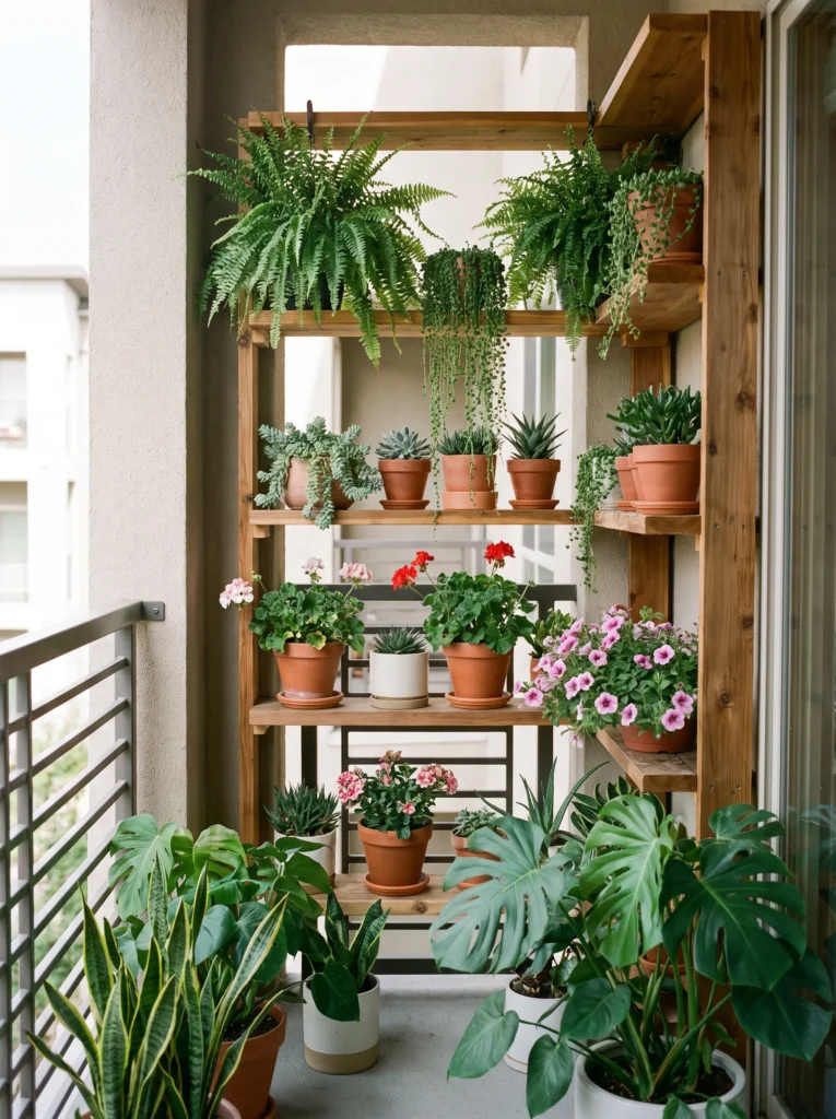 Use multi level shelving for plant display