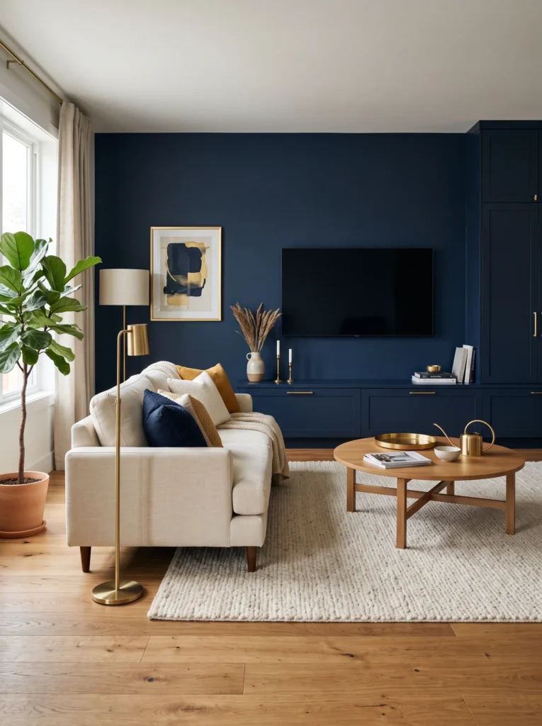 Use navy blue in a media console or tv wall