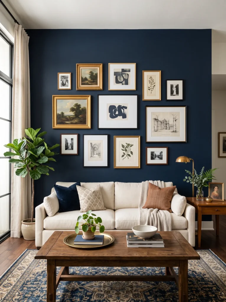 Use navy in a gallery wall background