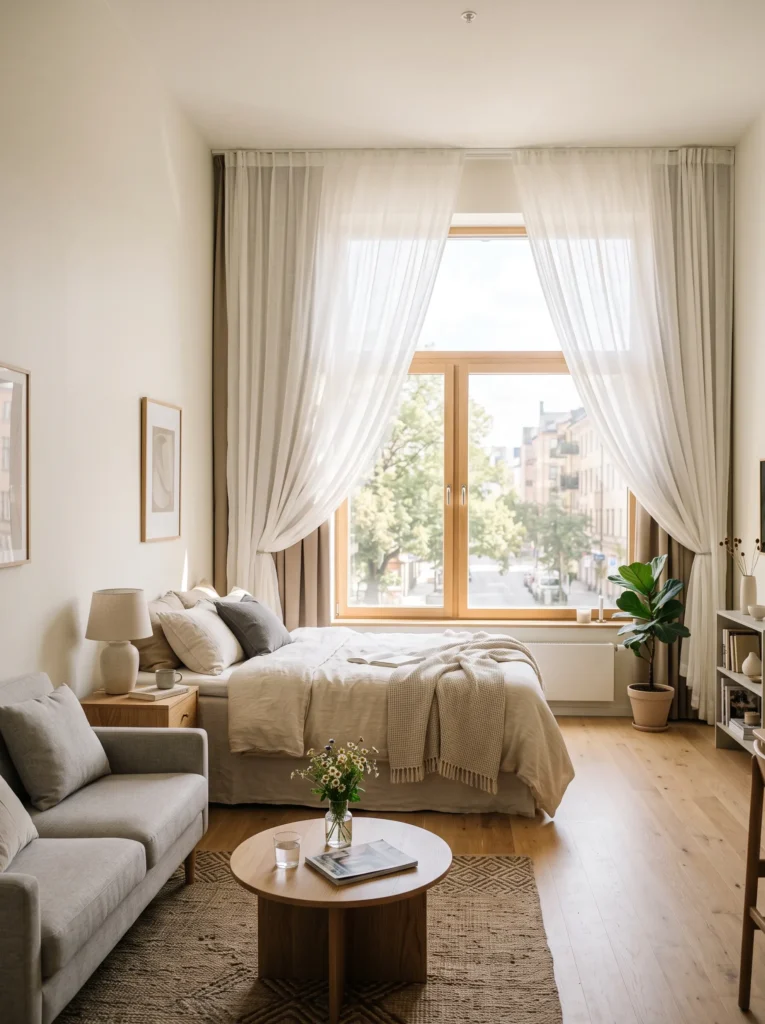 Use sheer curtains to keep light flowing