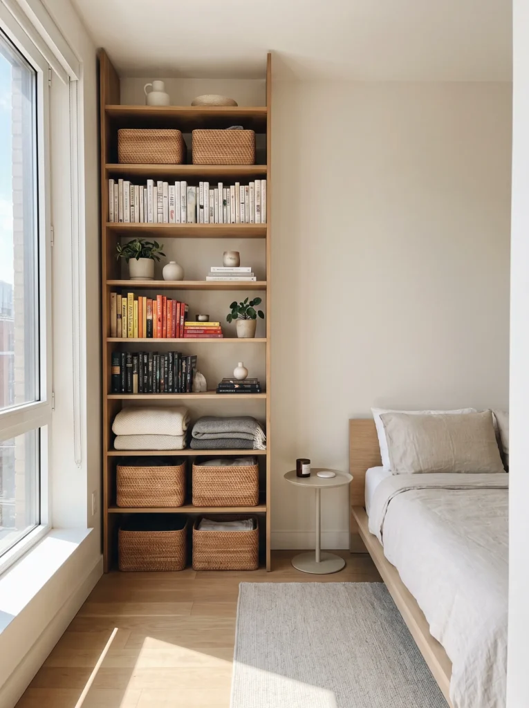 Use vertical storage instead of bulky dressers