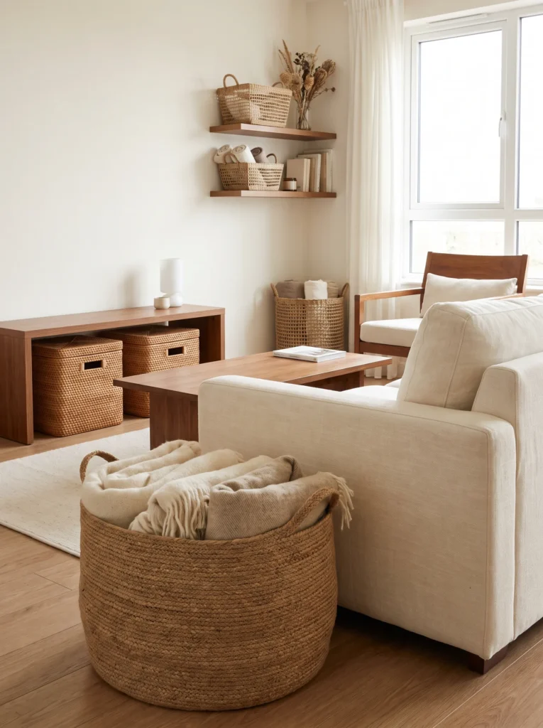 Use woven baskets for storage