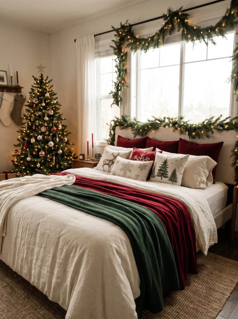 Use a christmas themed throw pillow set