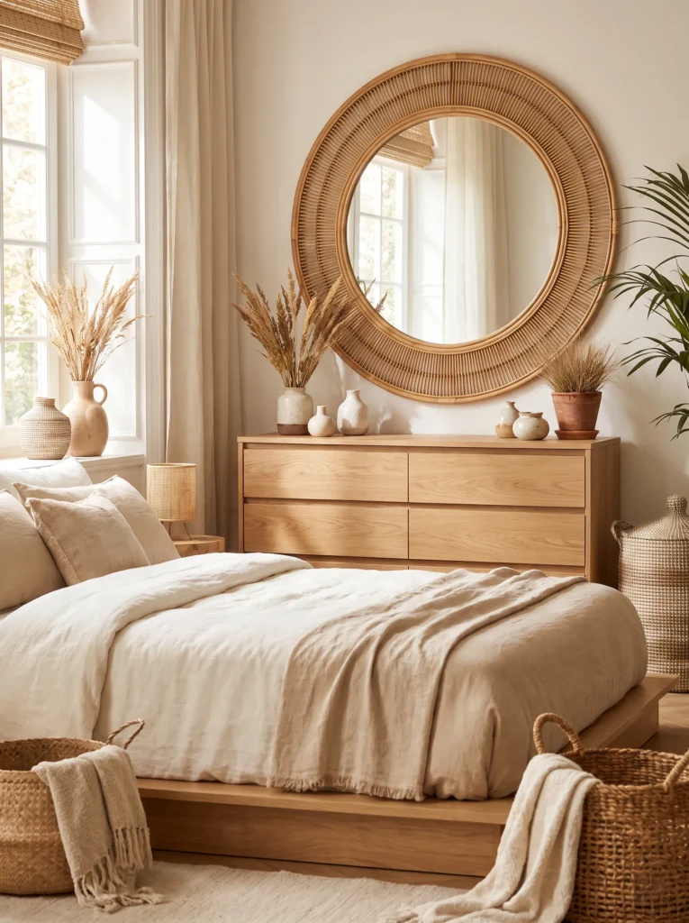 Use a round wicker mirror