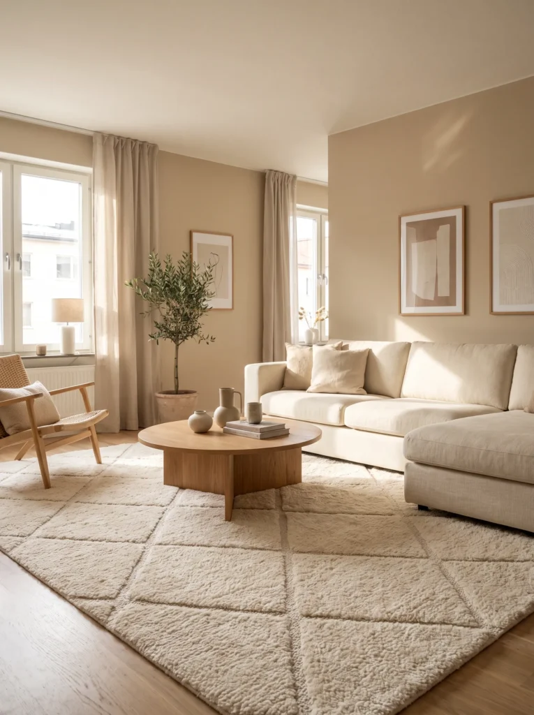 Use a statement rug to anchor the room