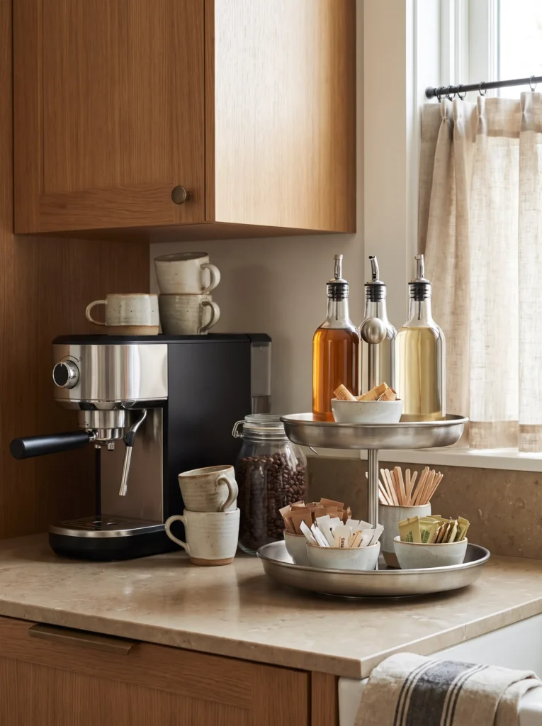 Use a tiered tray for syrups and sweeteners