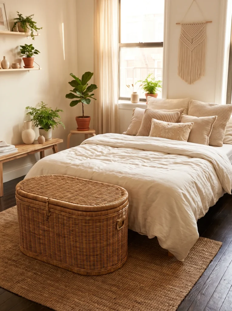 Use a wicker trunk for storage