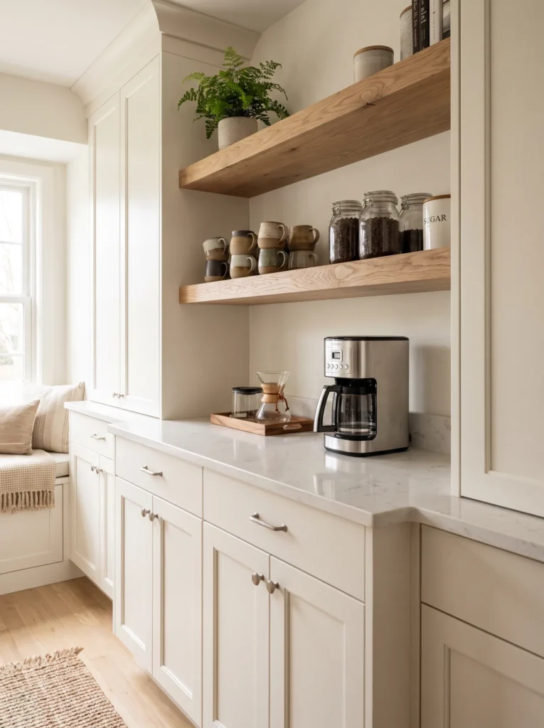 Use an open shelf setup above your counter