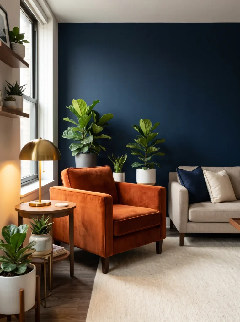 Velvet orange chair as a focal point