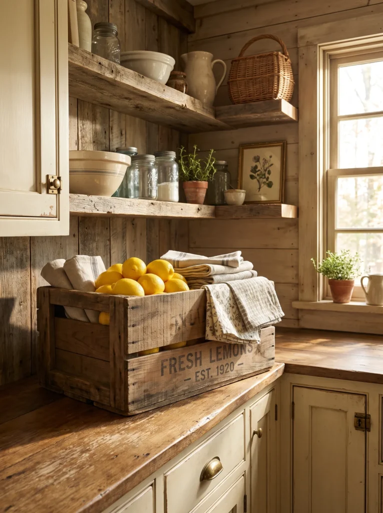 Vintage lemon crate storage