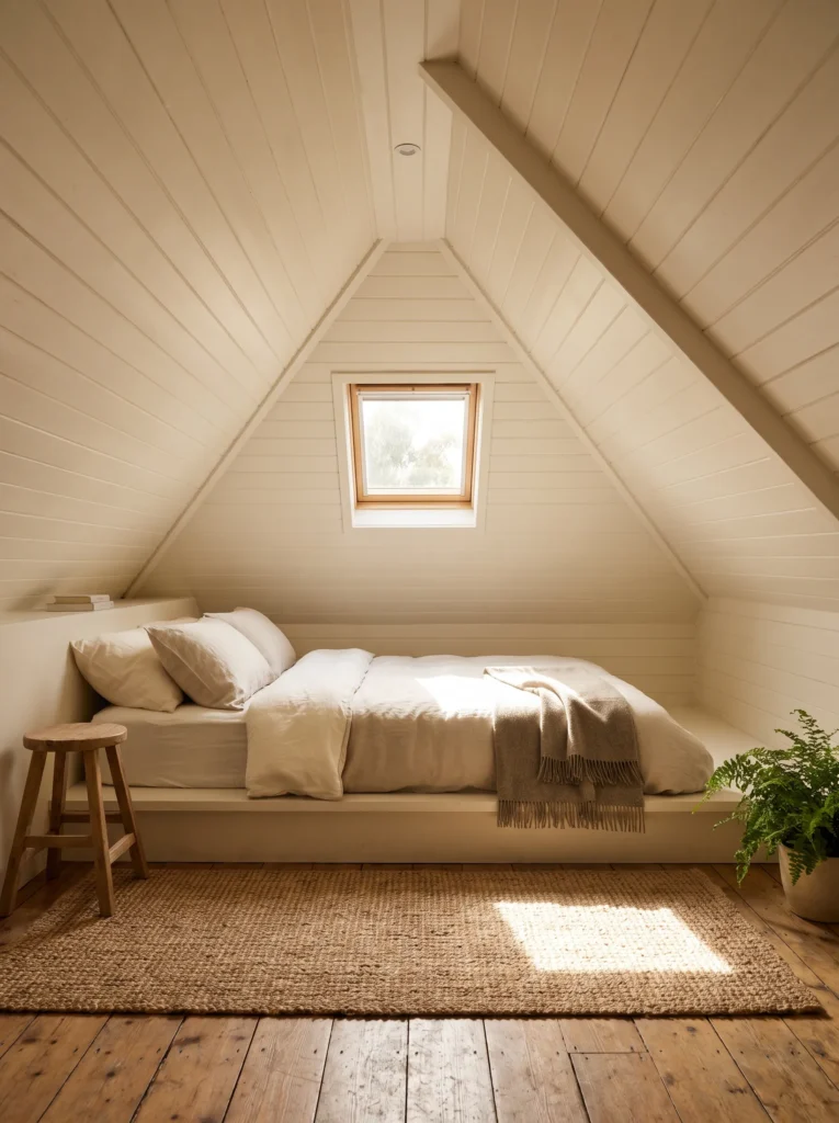 Work with the slanted ceiling, not against it
