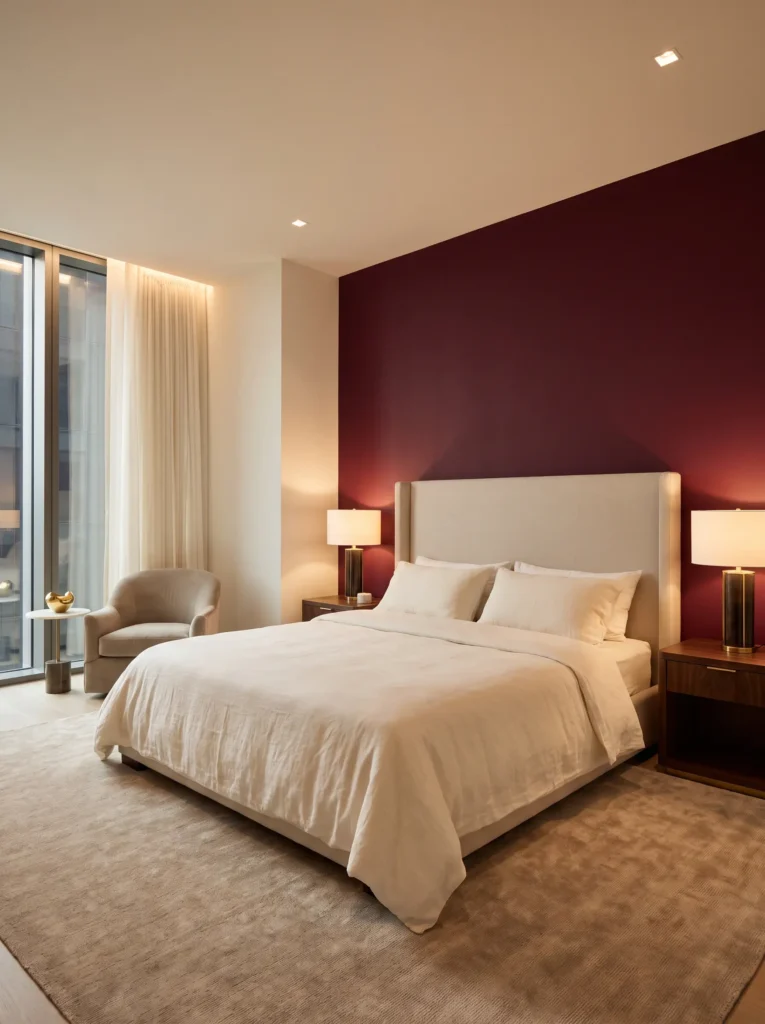 A full wine red accent wall