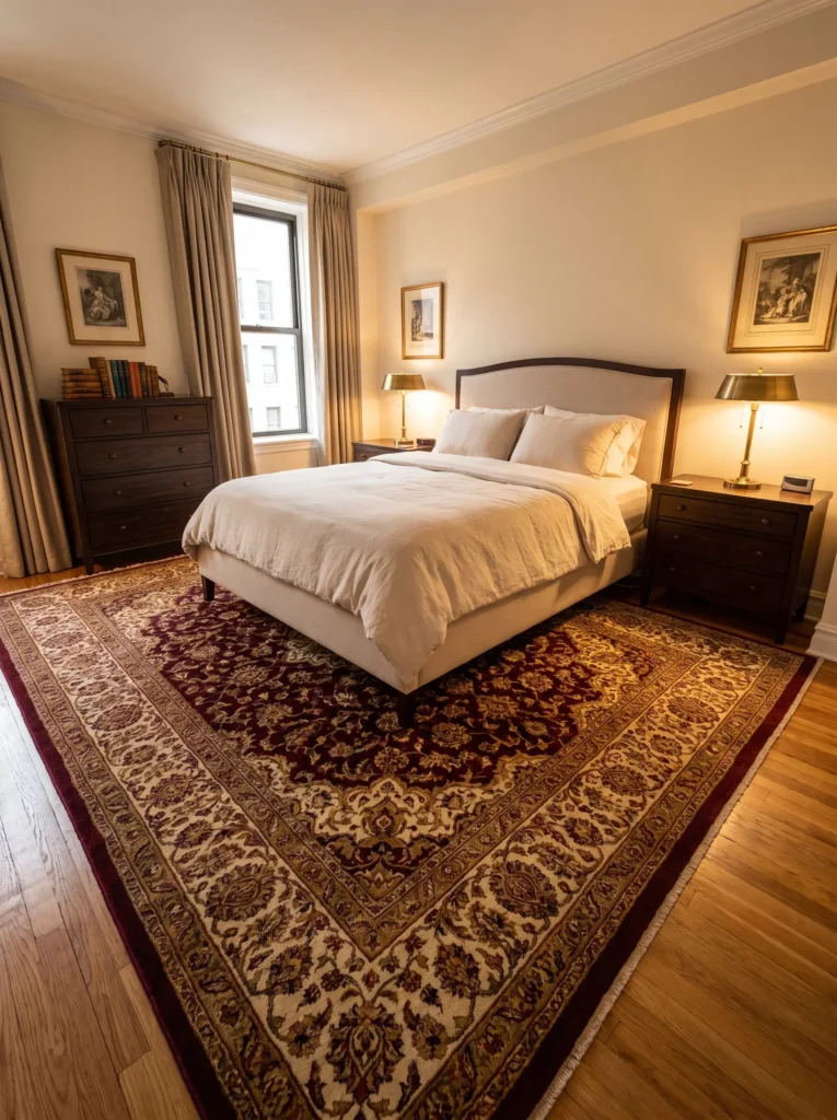 A statement rug in deep red tones