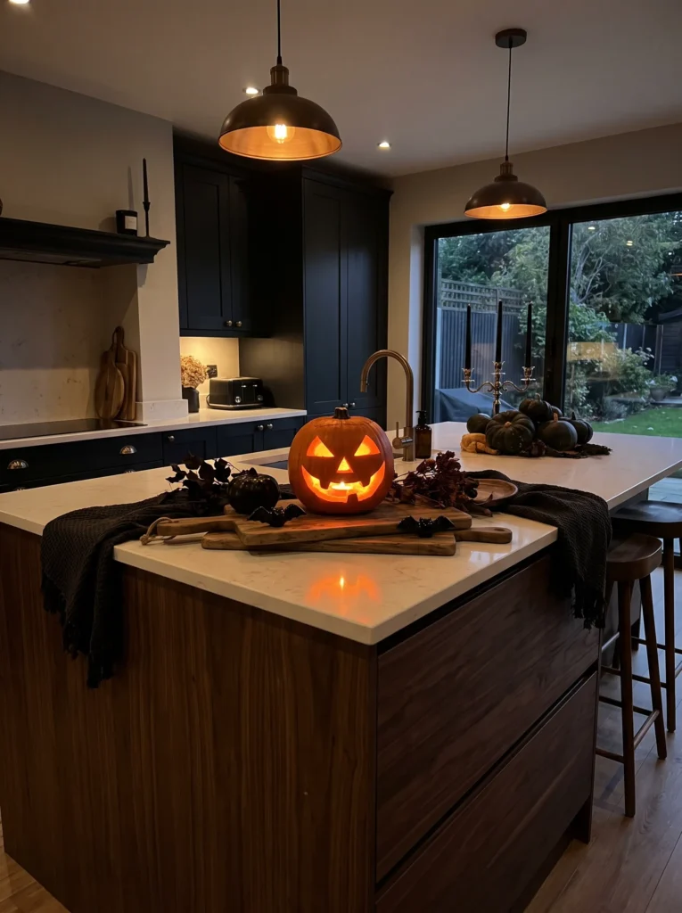 Add a glowing jack o lantern centerpiece