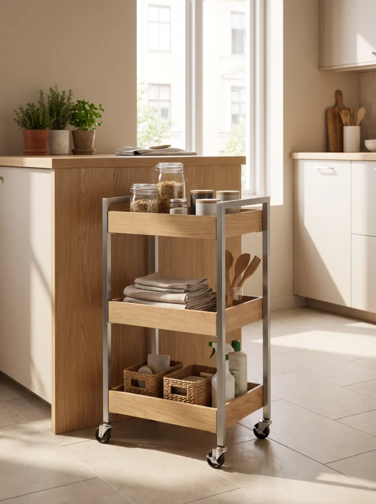 Add a rolling cart for flexible storage