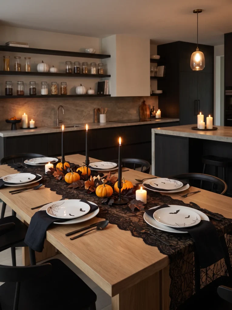 Add a spooky runner or tablecloth