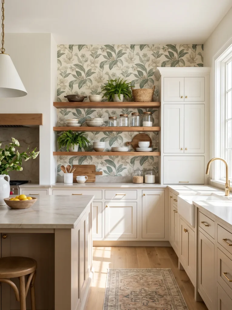 Bold wallpaper on one wall