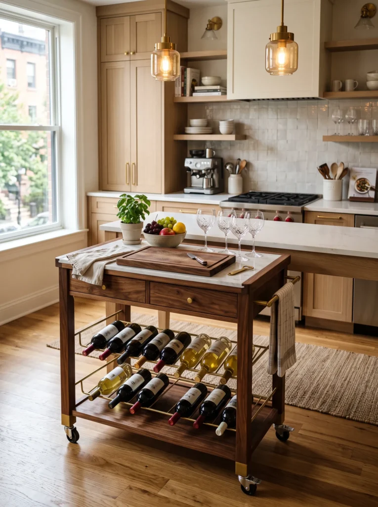 Cart with wine storage built in