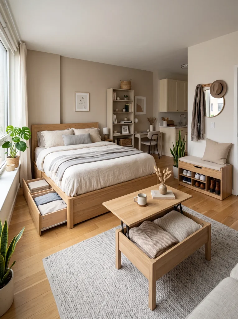 Furniture with hidden storage is non negotiable