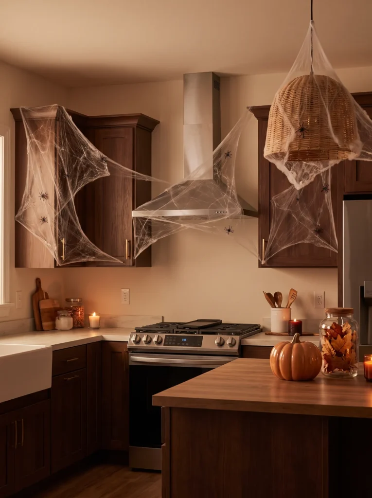 Hang fake cobwebs in the corners