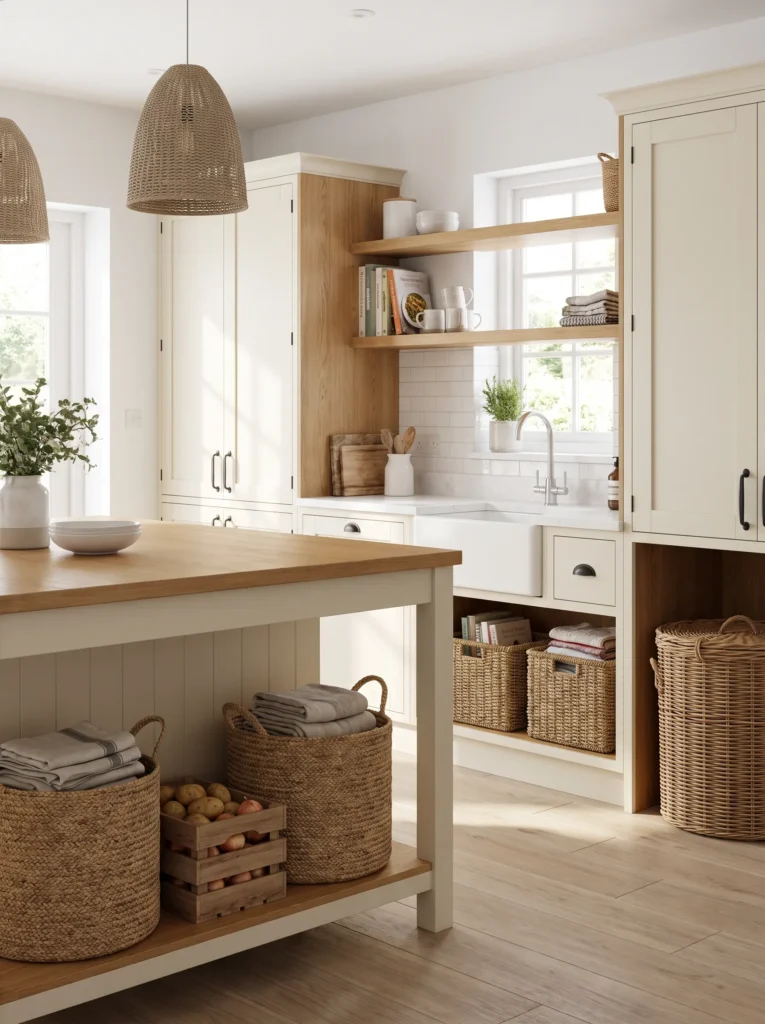 Layer in woven baskets for storage