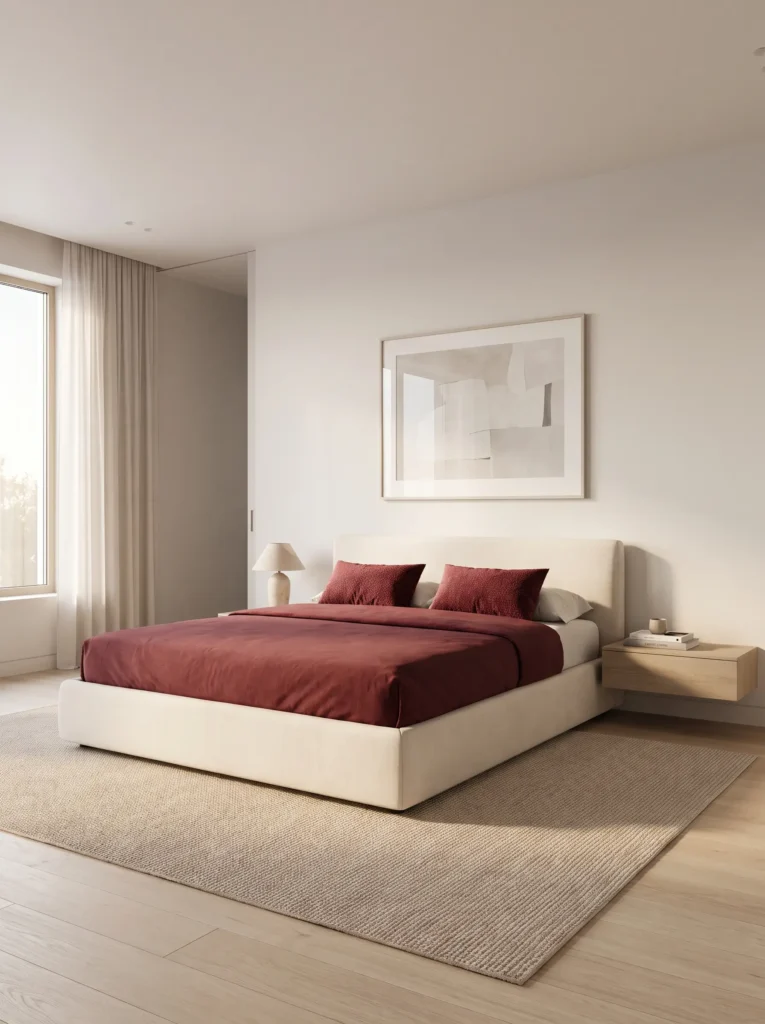 Minimalist wine red bedroom
