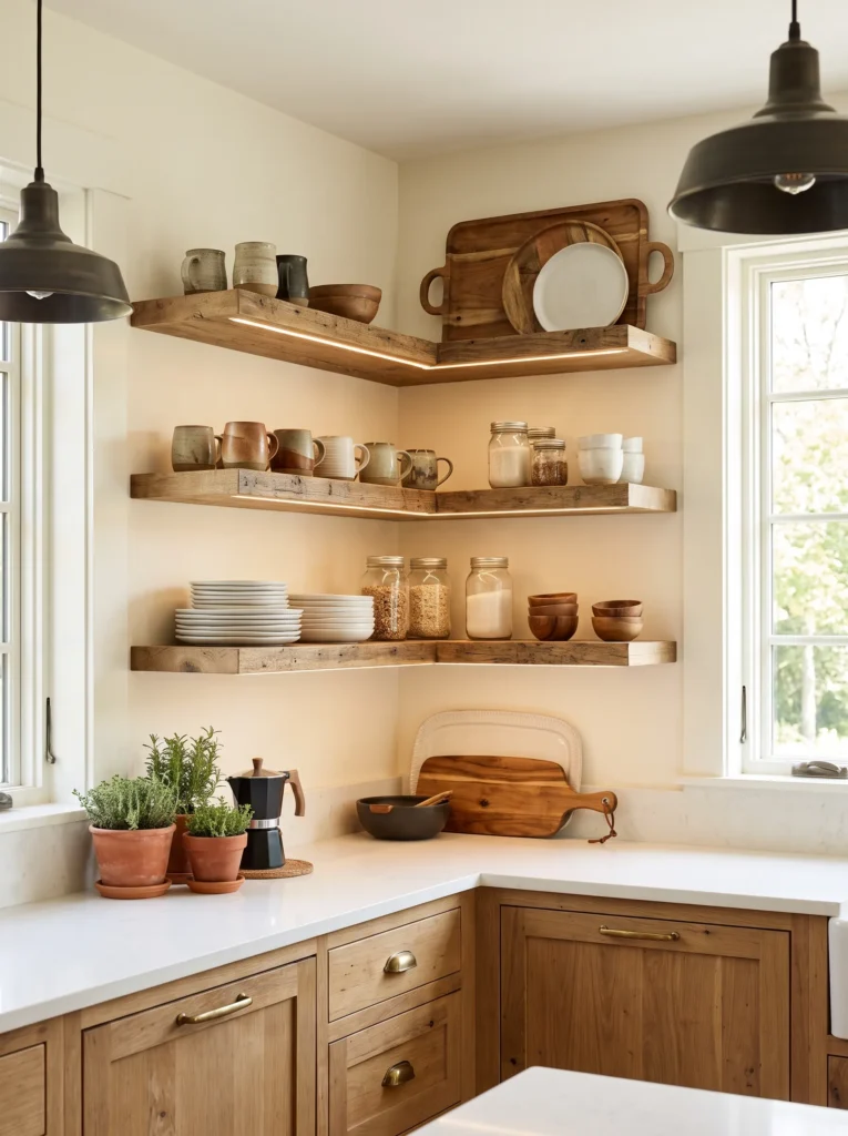 Open shelving with everyday items