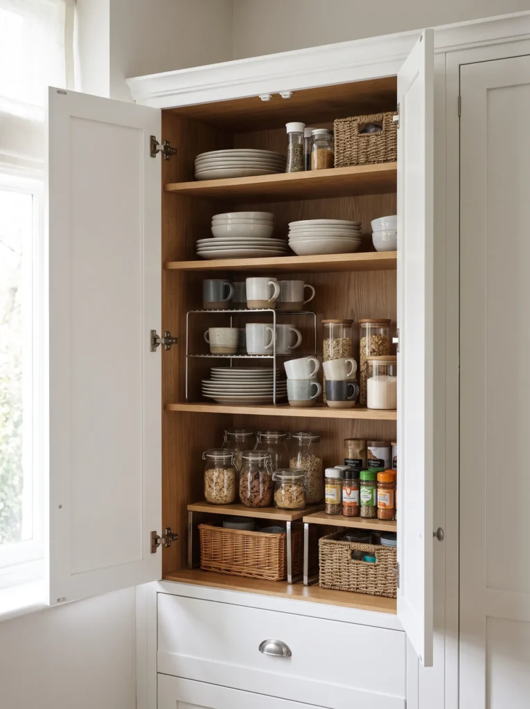Organize cabinets with stackable shelves