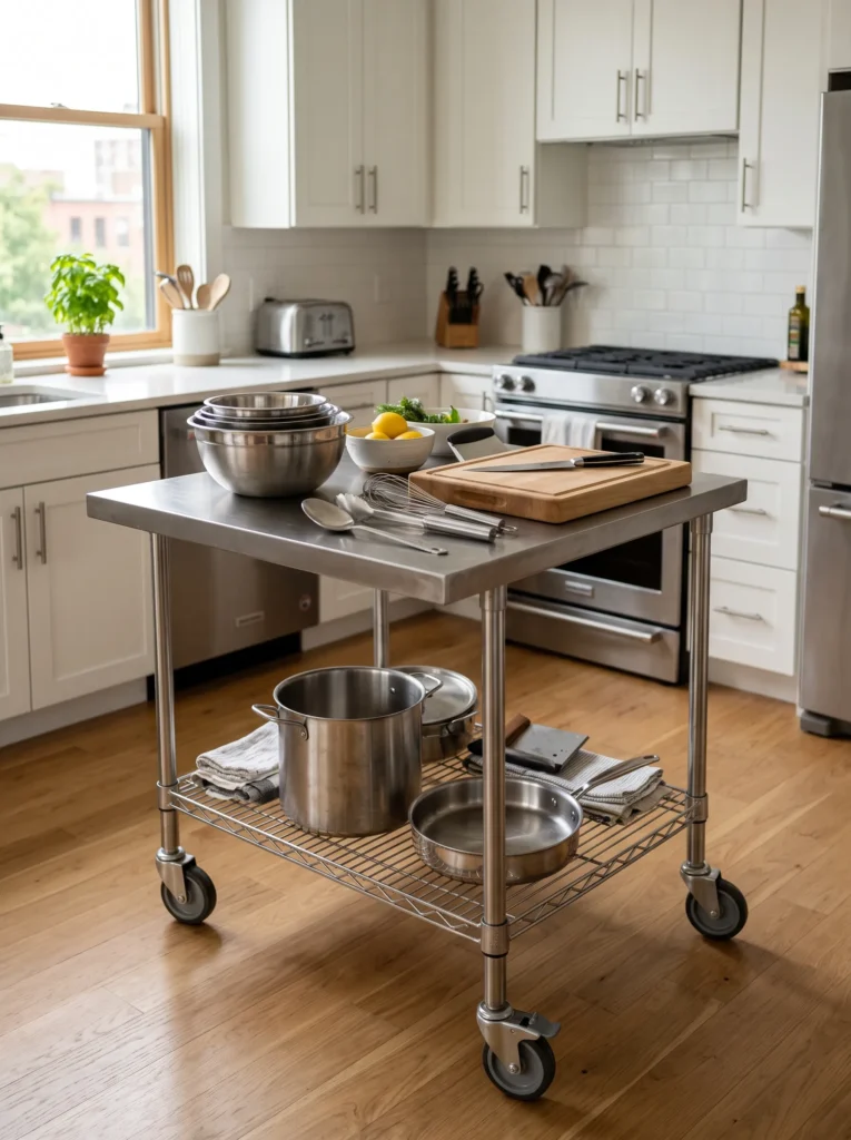 Stainless steel cart for a commercial feel