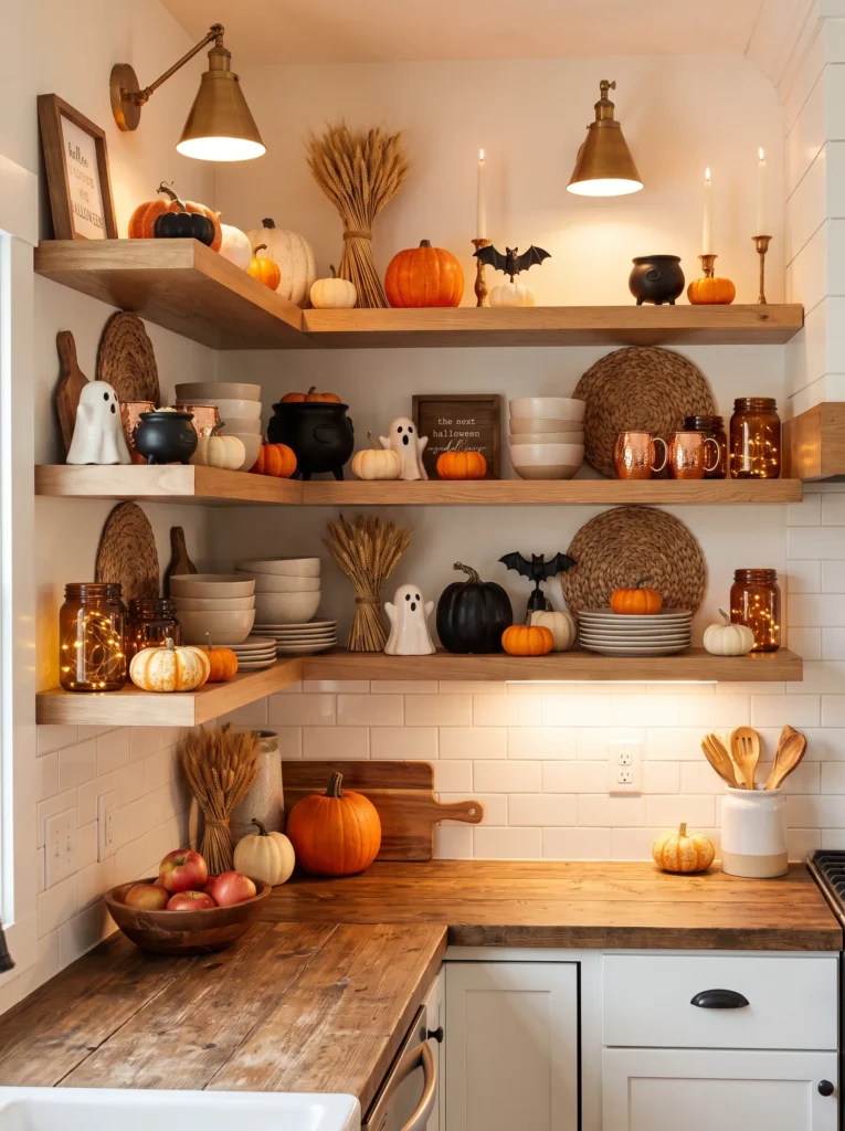 Style your open shelves with pumpkins Style your open shelves with pumpkins