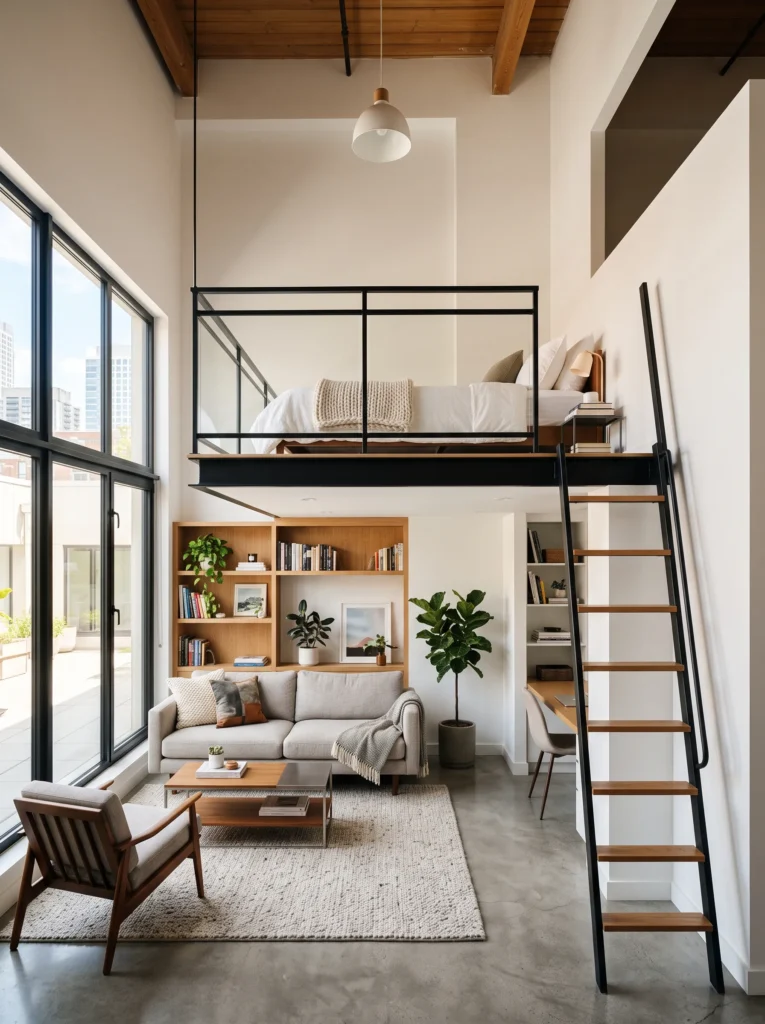 The studio with a sleeping loft