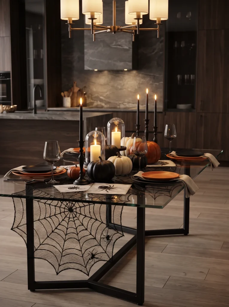 Try a spider web tablecloth under glass