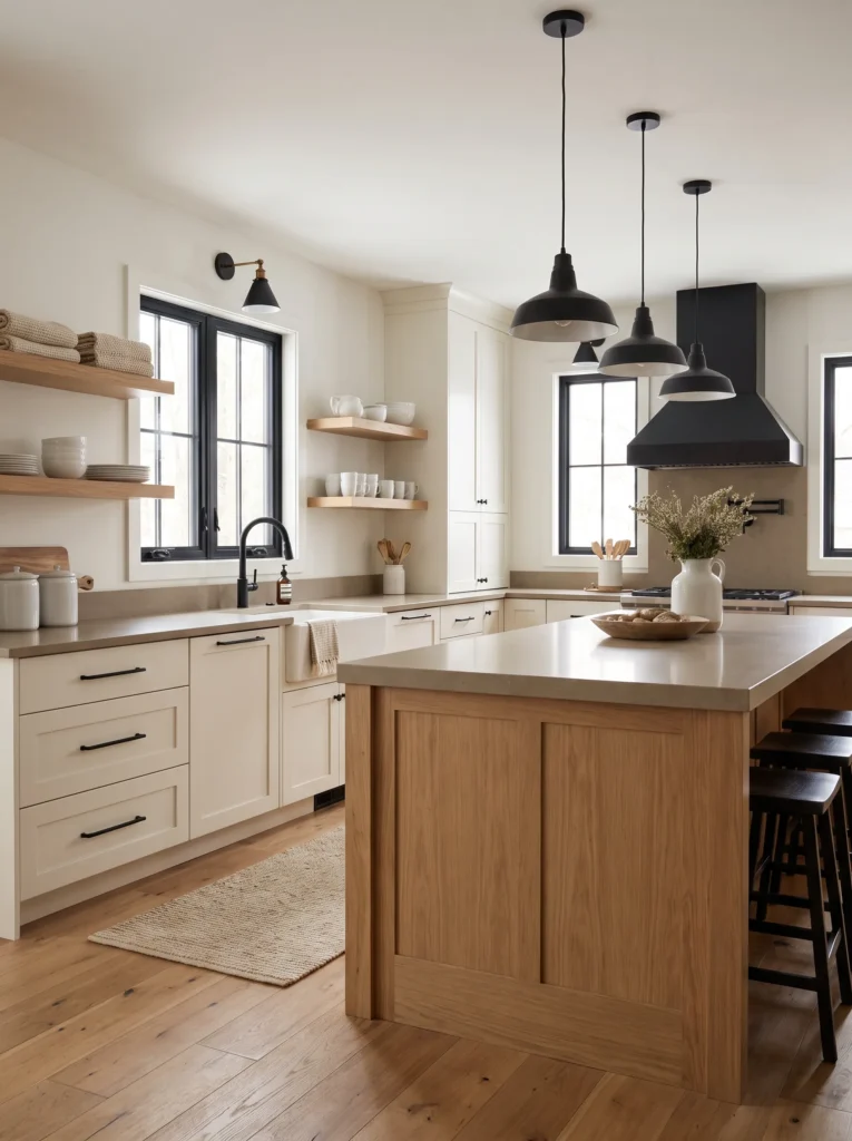 Use black metal fixtures and hardware