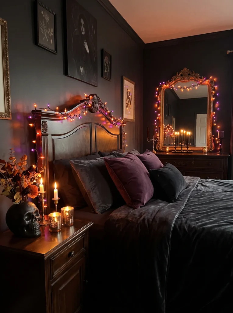 Use string lights in orange or purple