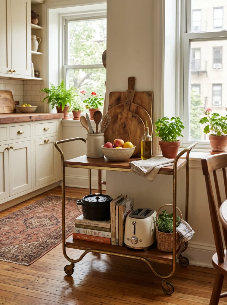 Vintage bar cart turned kitchen cart