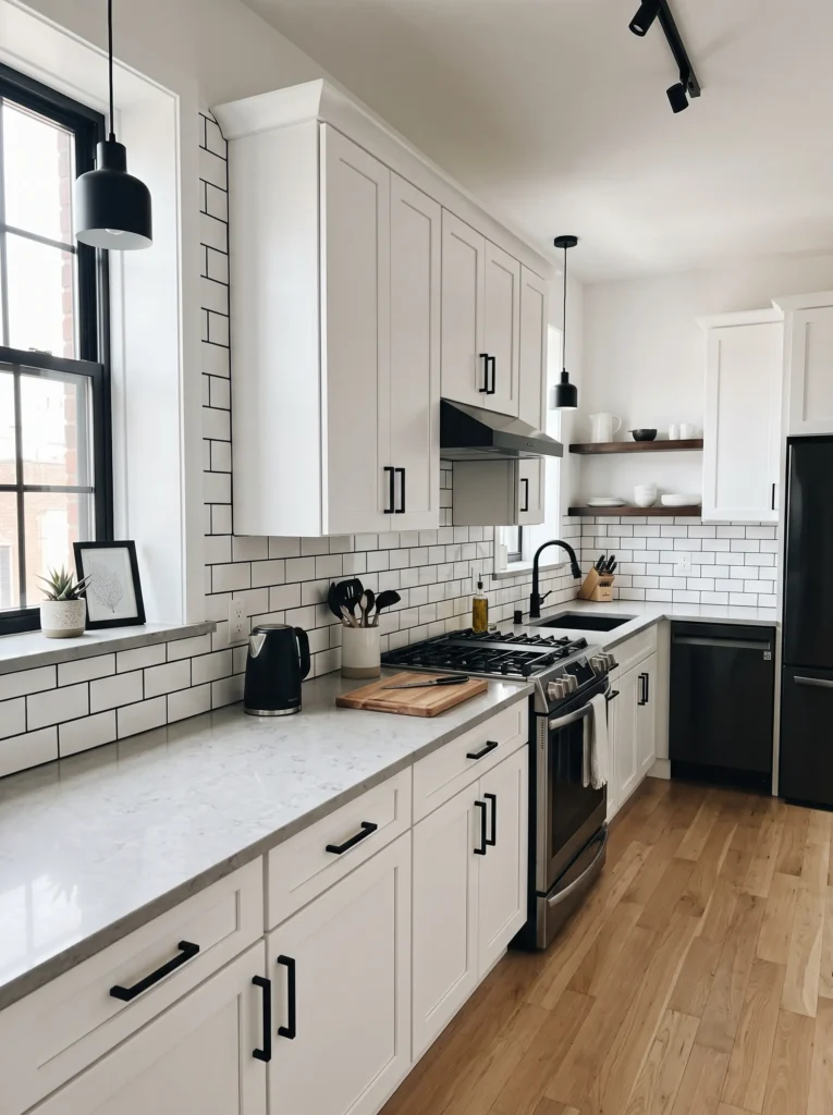 White subway tile with black grout