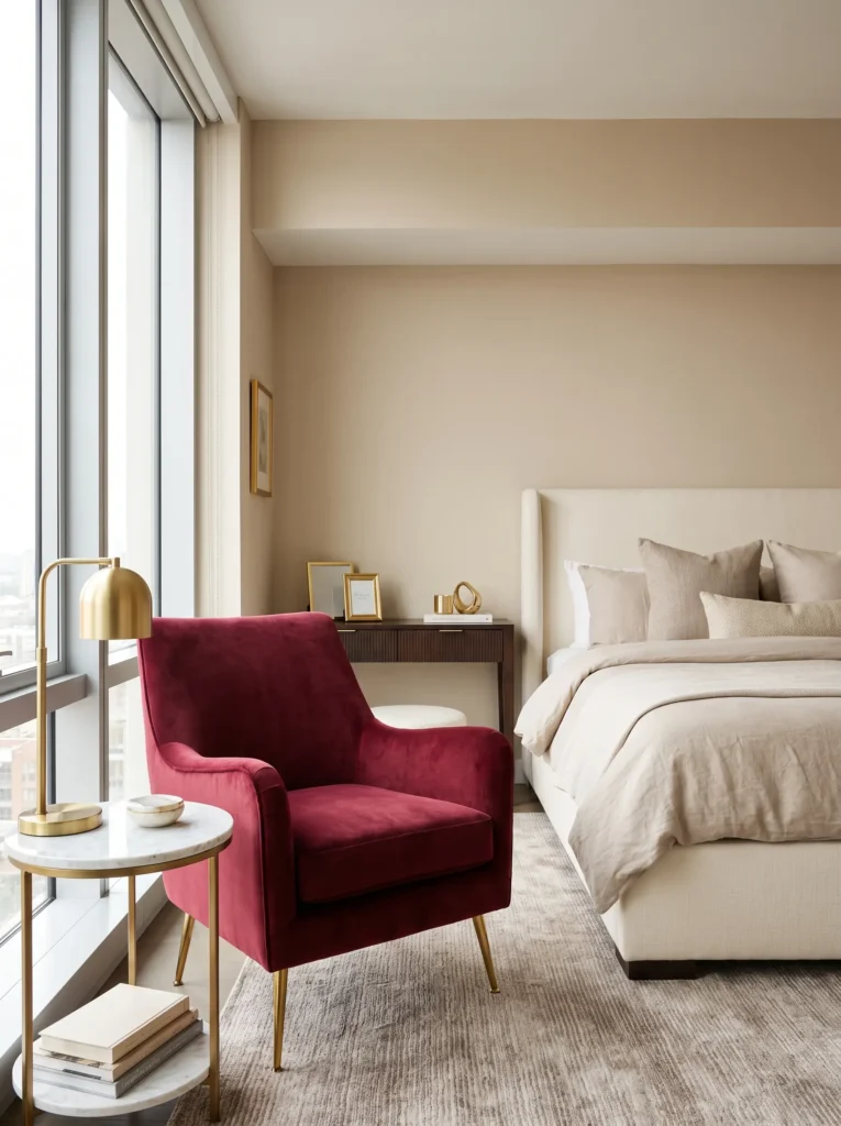 Wine red accent chair or bench