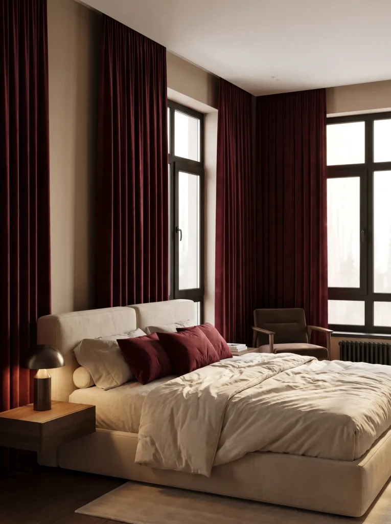 Wine red curtains for drama
