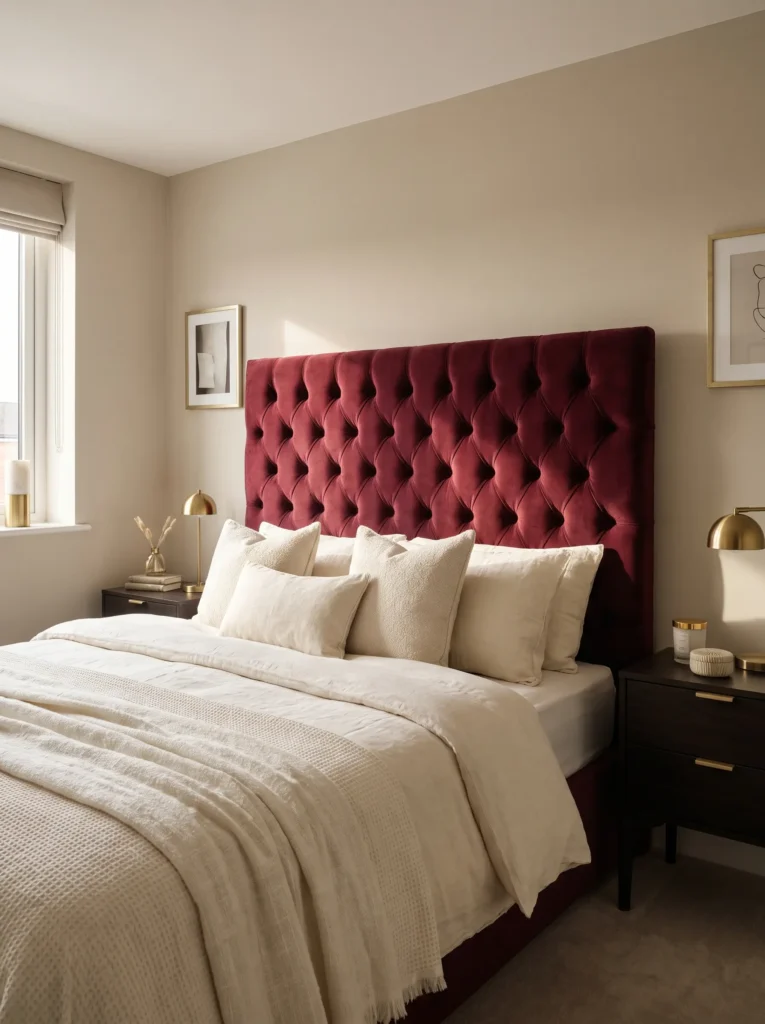 Wine red velvet headboard